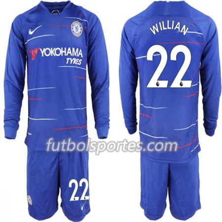 Camisetas Chelsea Willian 22 Niño Primera Equipacion 2018/2019 Manga Larga